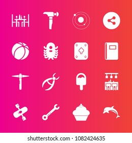 Premium set with fill vector icons. Such as galaxy, sweet, saw, nature, space, hammer, ball, social, clinic, kayak, wrench, bar, restaurant, sign, system, wildlife, dentist, dentistry, soccer, button