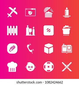 Premium set with fill vector icons. Such as chef, telephone, food, literature, light, security, call, sad, aircraft, fire, flame, japanese, money, sword, decoration, textbook, library, cube, flight
