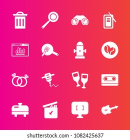 Premium set with fill vector icons. Such as food, audio, recycle, work, engagement, music, cooking, boiler, red, equipment, garbage, retro, romance, technology, bear, heater, alcohol, hand, machine