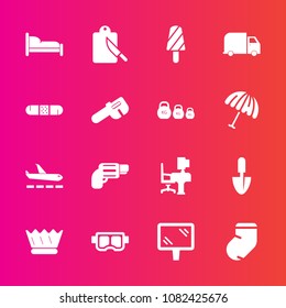 Premium set with fill vector icons. Such as fruit, queen, firearm, table, food, banner, kitchen, home, ice, crown, road, dessert, cutlery, furniture, gun, restaurant, royal, winter, luxury, bed, sea