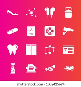 Premium set with fill vector icons. Such as medical, bed, road, baby, shoe, speed, bus, water, sea, handle, transportation, astronaut, space, helmet, audio, pill, transport, door, menu, chemistry, toy