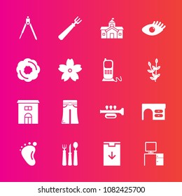 Premium set with fill vector icons. Such as equipment, music, knife, child, dinner, dessert, restaurant, female, tool, web, spoon, fashion, download, small, beauty, engineering, government, work, baby