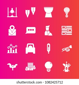 Premium set with fill vector icons. Such as science, vehicle, bulb, flipper, trend, chart, chemistry, percussion, real, laboratory, horse, business, summer, glass, kid, sea, energy, happy, building
