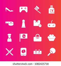 Premium set with fill vector icons. Such as japanese, food, laboratory, weapon, tape, mouth, play, brush, game, dessert, leisure, table, cake, samurai, science, adhesive, sweet, health, female, office