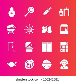 Premium set with fill vector icons. Such as perfume, planet, cooking, beautiful, white, machine, table, geisha, japan, calculator, medicine, dentistry, kid, scan, food, door, astronomy, restaurant