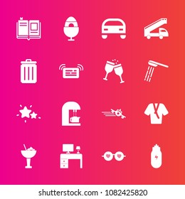 Premium set with fill vector icons. Such as cafe, car, literature, fashion, hippie, plane, departure, library, cocktail, star, work, airplane, office, bar, sky, desk, education, caffeine, glasses