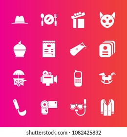 Premium set with fill vector icons. Such as soup, ladle, technology, phone, ice, cream, present, summer, kitchen, handle, gift, van, duck, toy, jacket, baby, water, celebration, cooking, outfit, coat