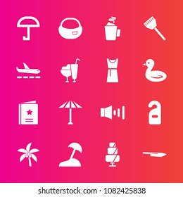 Premium set with fill vector icons. Such as hot, tropical, umbrella, cooking, drink, volume, japan, cream, privacy, motel, beach, favour, bag, palm, airport, sound, wagasa, cake, sea, favorite, object
