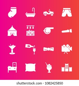 Premium set with fill vector icons. Such as food, bathroom, winter, alcohol, circus, sign, template, shorts, bed, socks, tie, red, pillow, toilet, warm, wine, interior, fashion, video, cream, whistle