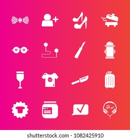 Premium set with fill vector icons. Such as sign, bow, glass, hippie, red, account, modern, beauty, elegance, clothes, food, shirt, boiler, jar, alcohol, equipment, cutlery, chat, home, fashion, knife