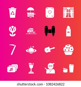 Premium set with fill vector icons. Such as trash, drink, poker, coffee, equipment, waste, japanese, play, cake, dessert, planet, food, samurai, wrench, van, recycling, cup, achievement, spanner, cafe