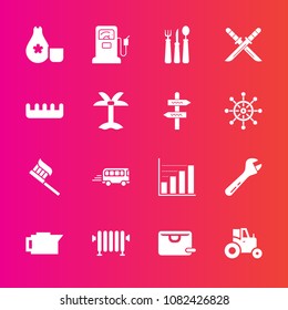 Premium set with fill vector icons. Such as cafe, water, espresso, gasoline, hygiene, transport, japanese, pump, transportation, health, clean, gas, tractor, farm, care, equipment, knife, diagram, bag