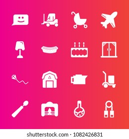 Premium set with fill vector icons. Such as farming, espresso, truck, warm, kite, delivery, equipment, face, home, staple, natural, stroller, spoon, airplane, fun, coffee, dinner, wood, caffeine, car