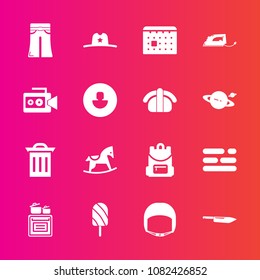 Premium set with fill vector icons. Such as cowboy, school, box, cooking, oven, child, trash, modern, recycle, business, baby, horse, cute, fruit, toy, summer, waste, time, elegant, sheriff, bag, hat
