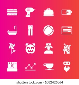 Premium set with fill vector icons. Such as nurse, industry, power, health, restaurant, food, cafe, store, bathroom, electricity, coffee, nature, toilet, battery, supermarket, plug, full, mill, cup