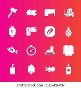Premium set with fill vector icons. Such as office, delivery, smart, sea, truck, north, bag, puzzle, technology, tool, astronomy, jacket, food, axe, fun, screen, transport, white, map, gadget, seafood