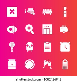 Premium set with fill vector icons. Such as sign, shipping, monster, pistol, fitness, alcohol, extreme, fiction, watch, gun, grater, time, sport, health, closed, kitchen, cooking, box, bodybuilding