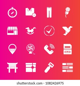 Premium set with fill vector icons. Such as music, peeler, newspaper, button, present, air, call, sign, man, work, business, male, mic, sound, potato, clothes, fashion, internet, job, trousers, box