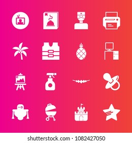Premium set with fill vector icons. Such as menu, sign, tropical, doctor, technology, jewelry, toy, artist, tv, child, star, white, android, sprayer, infant, art, printer, summer, background, screen