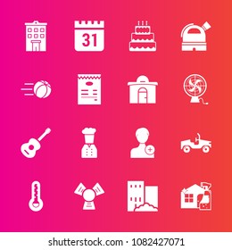 Premium Set With Fill Vector Icons. Such As Guitar, Account, Menu, Sport, Air, Fan, Car, Building, Cake, Business, Chief, Schedule, Housework, Ball, Football, Sweet, Restaurant, Game, Human, Calendar