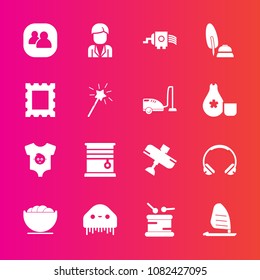 Premium set with fill vector icons. Such as curtain, people, space, grater, male, ocean, monster, kid, boy, plane, team, clothes, baby, technology, empty, group, airplane, man, sound, sport, white