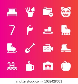 Premium set with fill vector icons. Such as water, bed, pool, hot, fireplace, fashion, business, apple, shovel, style, footwear, construction, camera, plastic, winter, ice, sport, background, film