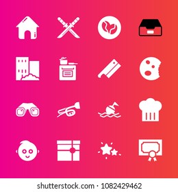 Premium set with fill vector icons. Such as japanese, safety, building, childhood, caffeine, buoy, house, data, cute, achievement, coffee, sky, cooking, astronomy, trumpet, nature, baby, sword, chief