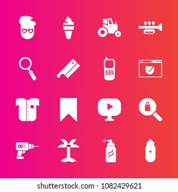 Premium set with fill vector icons. Such as machine, hand, new, street, retro, agricultural, food, clothing, tropical, nature, female, cream, video, paint, hipster, palm, abstract, equipment, work