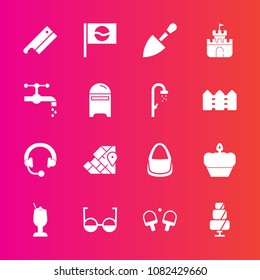 Premium set with fill vector icons. Such as doughnut, bag, tool, eyeglasses, tennis, cake, travel, atlas, sand, plastic, game, sink, alcohol, background, drink, world, audio, asia, equipment, bathroom