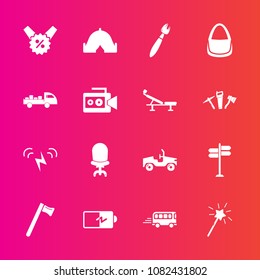 Premium set with fill vector icons. Such as travel, chair, bag, sun, car, shipping, outdoor, vehicle, delivery, comfortable, percent, magic, transportation, wrench, full, paint, price, adventure, camp