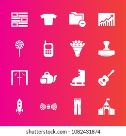 Premium set with fill vector icons. Such as guitar, clothes, building, beverage, drink, data, medieval, entrance, pants, fashion, music, launch, tie, musical, concept, tea, japanese, bow, ice, winter