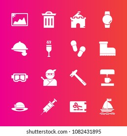 Premium set with fill vector icons. Such as trash, discount, waste, summer, wind, image, samurai, wrench, medical, ninja, architecture, sea, spanner, template, equipment, kitchen, coupon, picture, box