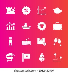Premium set with fill vector icons. Such as technology, sale, red, pie, meat, keyboard, glass, cyborg, grill, cake, cooking, sand, percent, dessert, business, wine, barbecue, drink, fashion, food, bbq