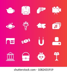 Premium set with fill vector icons. Such as jacket, drink, teapot, weapon, person, kid, human, lollipop, food, projection, breakfast, energy, contact, money, bank, cute, clothing, tea, screen, sad
