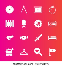 Premium set with fill vector icons. Such as web, online, cd, food, female, disk, money, location, fence, organic, clothes, finance, fork, disc, wall, candy, hanger, sweet, healthy, weapon, divider