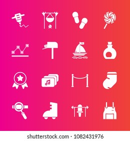 Premium set with fill vector icons. Such as socks, apron, footwear, fashion, hand, equipment, flame, sport, chef, hot, graph, lollipop, slipper, fireplace, file, research, machine, winner, achievement
