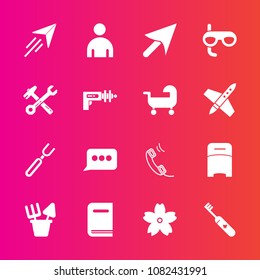 Premium set with fill vector icons. Such as furniture, speech, web, communication, fork, sign, sakura, dinner, man, background, cherry, cursor, message, brush, care, clean, boy, health, blossom, spoon