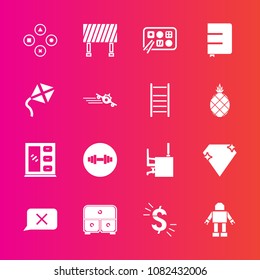 Premium Set With Fill Vector Icons. Such As Robot, Closed, Background, Office, Flight, Road, Game, Technology, Usd, Fitness, Chat, Computer, Page, Street, Gym, Home, Machine, Chinese, Airplane, Play