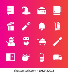 Premium set with fill vector icons. Such as present, pan, telephone, ninja, kettle, dinner, samurai, home, page, business, notebook, spoon, energy, white, restaurant, power, celebration, japanese, hat