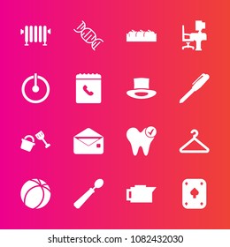 Premium set with fill vector icons. Such as fruit, shovel, water, food, heater, football, cafe, message, boiler, dentist, box, bucket, ball, hot, espresso, play, poker, dinner, spoon, cloakroom, table