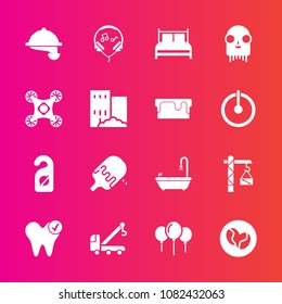 Premium Set With Fill Vector Icons. Such As Waitress, Motel, Dentist, Service, Healthy, Modern, Health, Food, Coffee, White, Music, Celebration, Car, Birthday, Cream, Bed, Dental, Sweet, Toilet, Truck