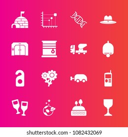 Premium set with fill vector icons. Such as privacy, texas, house, telephone, hat, doughnut, science, red, glass, arctic, vintage, mobile, snow, dna, phone, carriage, spring, space, cell, motel, food