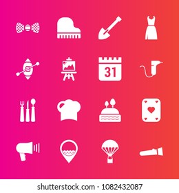 Premium set with fill vector icons. Such as job, light, construction, tool, extreme, chef, cake, business, food, play, elegance, knife, work, parachuting, ship, jump, bow, parachute, fashion, spoon