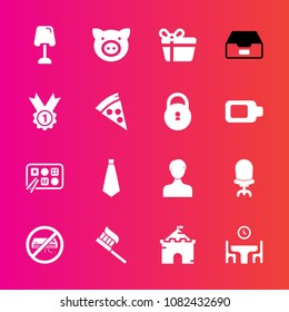 Premium set with fill vector icons. Such as building, file, business, chair, architecture, document, lamp, tower, conditioner, account, gift, comfortable, winner, tie, user, pig, castle, air, animal