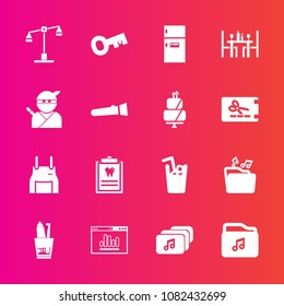 Premium set with fill vector icons. Such as freezer, uniform, samurai, dentist, dental, night, music, cold, justice, law, dessert, balance, light, ninja, kitchen, lamp, business, patient, drink, japan