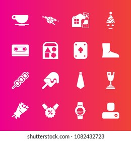 Premium set with fill vector icons. Such as beautiful, flower, housework, fashion, human, smart, price, ice, military, food, watch, grilled, bouquet, contact, sale, achievement, cup, clown, dessert