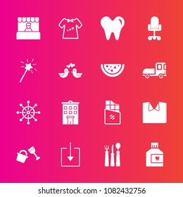 Premium set with fill vector icons. Such as web, chocolate, grocery, kid, ship, child, helm, real, bar, mouth, bucket, rudder, food, building, shirt, business, hygiene, wheel, store, dentist, health