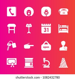 Premium set with fill vector icons. Such as phone, microscope, food, microphone, background, car, science, curtain, dinner, road, biology, avatar, user, award, holiday, radio, dish, account, circus