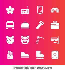 Premium set with fill vector icons. Such as sakura, leisure, sport, footwear, sign, summer, road, watch, spring, skating, game, media, sweet, shower, alarm, asian, flower, food, blossom, mask, play