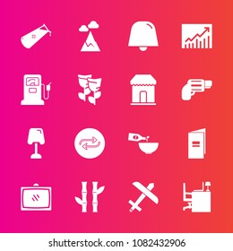 Premium set with fill vector icons. Such as room, bamboo, chemical, plant, mountain, blue, chemistry, plane, science, food, interior, asian, brochure, notification, table, drink, glass, television, tv